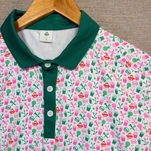 RARE Arbys Golf Polo Shirt Mens L White Green Food Print Performance Stretch NEW